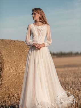 Свадебное платье Ноэми. Силуэт А-силуэт. Цвет Белый / Молочный. Вид 1
