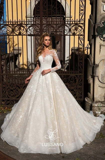 Свадебное платье Darcy. Силуэт Пышное, А-силуэт. Цвет Айвори / Капучино, Белый / Молочный. Вид 1