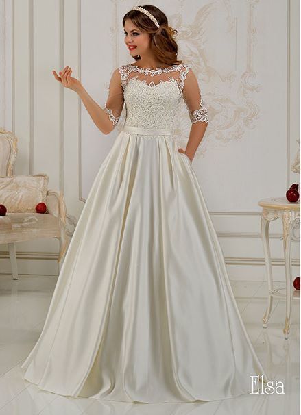 Свадебное платье Elsa. Силуэт А-силуэт. Цвет Айвори / Капучино, Белый / Молочный. Вид 1