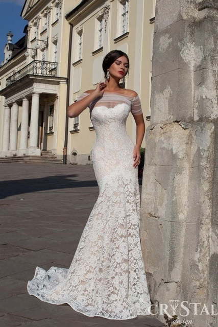 Свадебное платье Bianca. Силуэт Рыбка. Цвет Айвори / Капучино, Белый / Молочный. Вид 1
