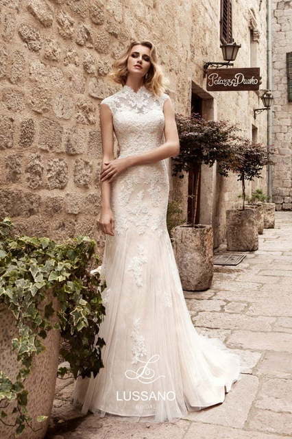 Свадебное платье Marrilee. Силуэт Рыбка, Прямое. Цвет Айвори / Капучино, Белый / Молочный, оттенки Розового. Вид 1