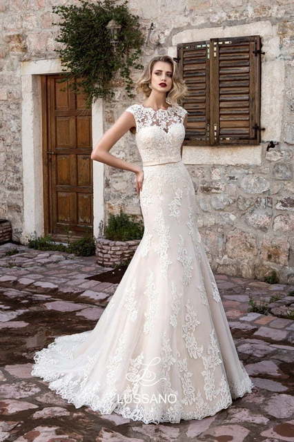 Свадебное платье Marry. Силуэт Рыбка, Прямое. Цвет Айвори / Капучино, Белый / Молочный, оттенки Розового. Вид 1