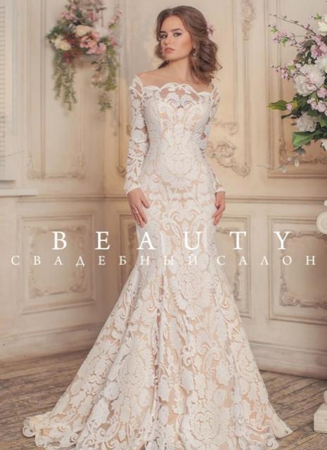 Свадебное платье Зарина. Силуэт Рыбка, Прямое. Цвет Айвори / Капучино. Вид 1