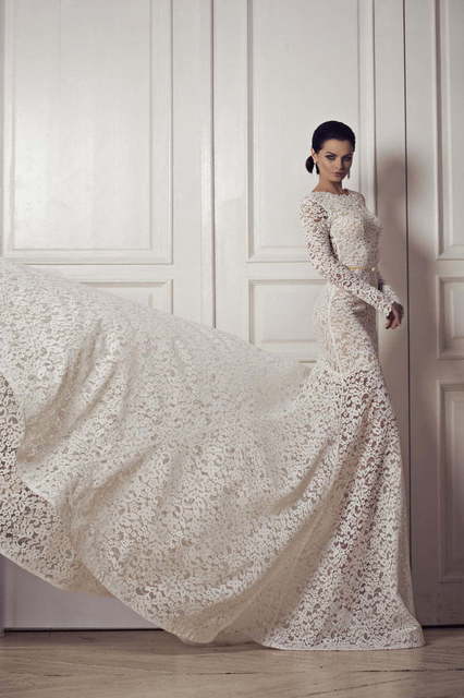 Свадебное платье Gemila couture. Силуэт Рыбка, Прямое. Цвет Айвори / Капучино, Белый / Молочный. Вид 1