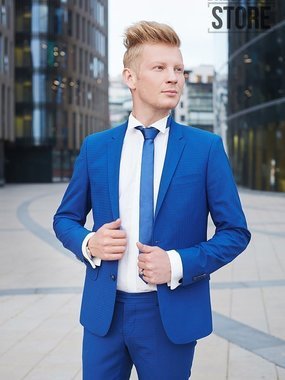 Однобортный, Двойка Свадебный костюм cиняя клетка Pellegrino от Прокат мужских костюмов Dress Code Rent 2