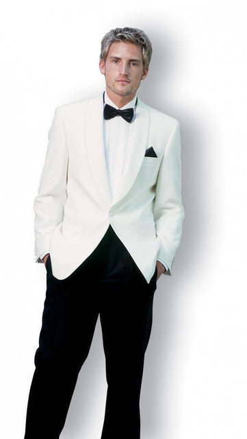 Однобортный, Двойка, Смокинг Белый свадебный смокинг Dinner jacket от  1