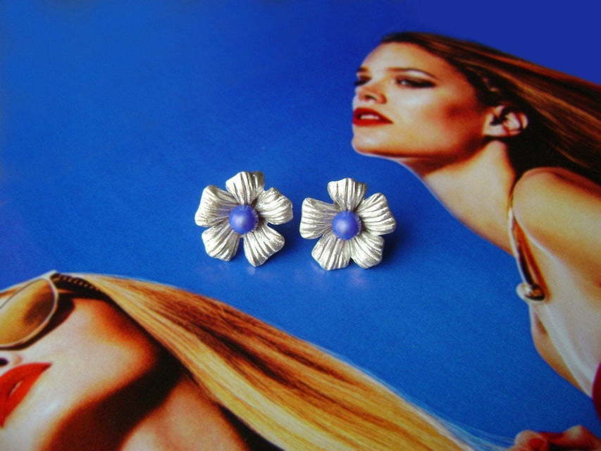 Серьги Лазуритовый цветок из Белое золото, Серебро от Ювелирный салон Jewellery Art 1
